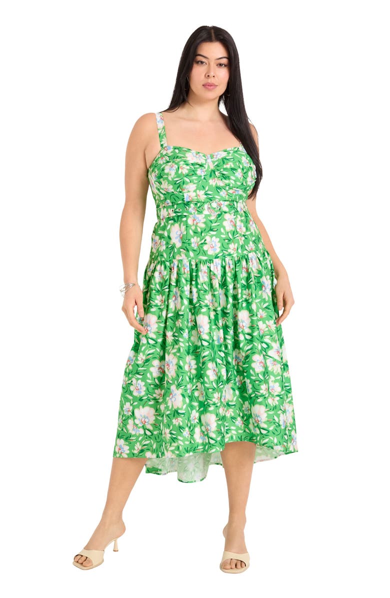 June + Vie High-Low Midi Dress, Main, color, Flowers Green