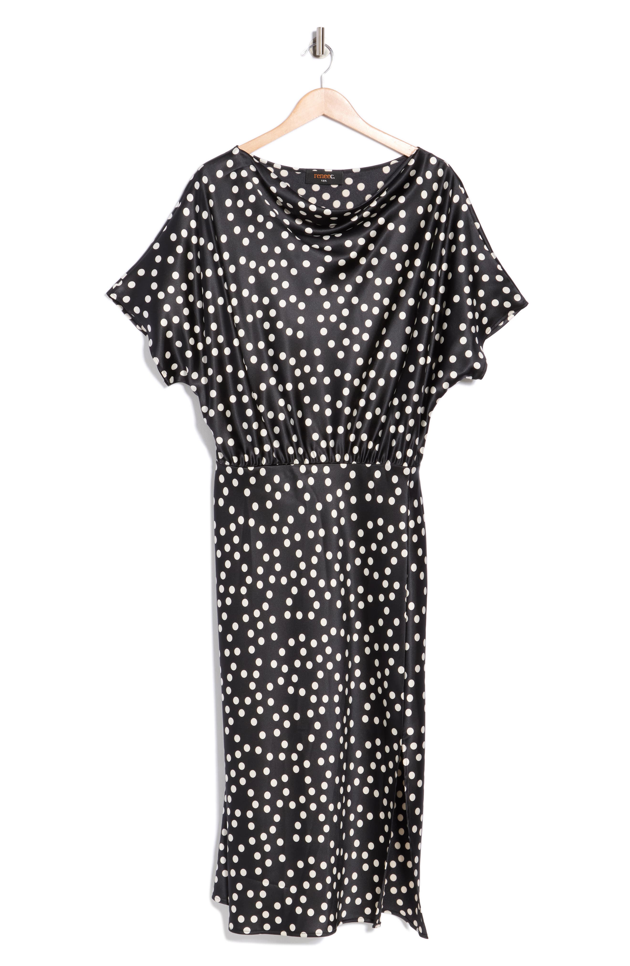 Renee C Polka Dot Short Sleeve Satin Midi Dress