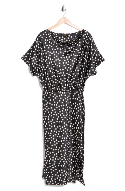Polka Dot Short Sleeve Satin Midi Dress (Plus)