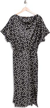 Renee C Polka Dot Short Sleeve Satin Midi Dress