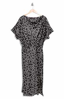 Renee C Polka Dot Short Sleeve Satin Midi Dress