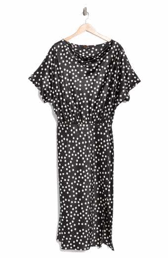 Renee C Polka Dot Short Sleeve Satin Midi Dress