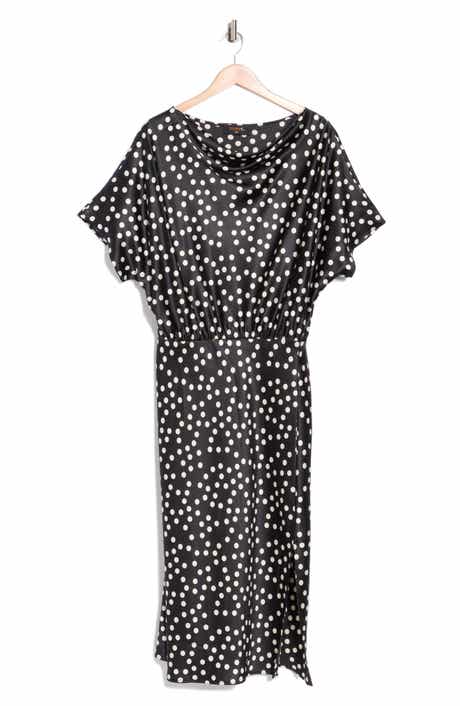 Renee C Polka Dot Short Sleeve Satin Midi Dress