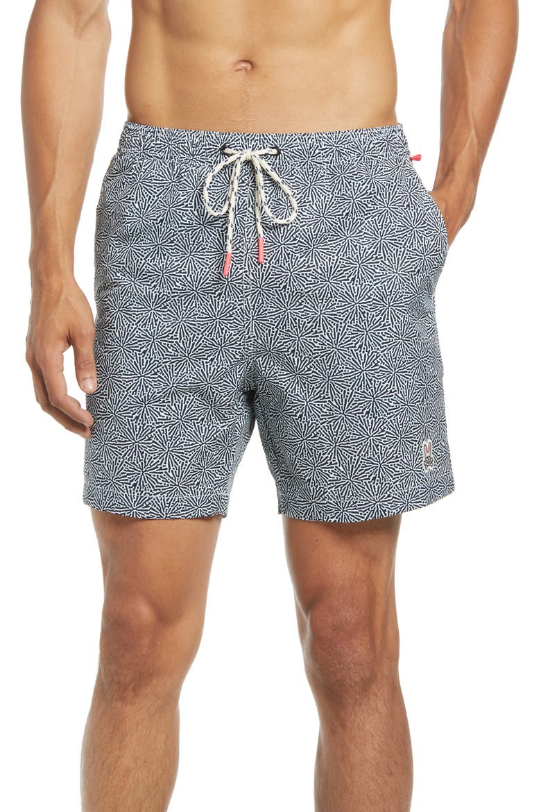 Coral Print Swim Trunks, Main, color, NAVY