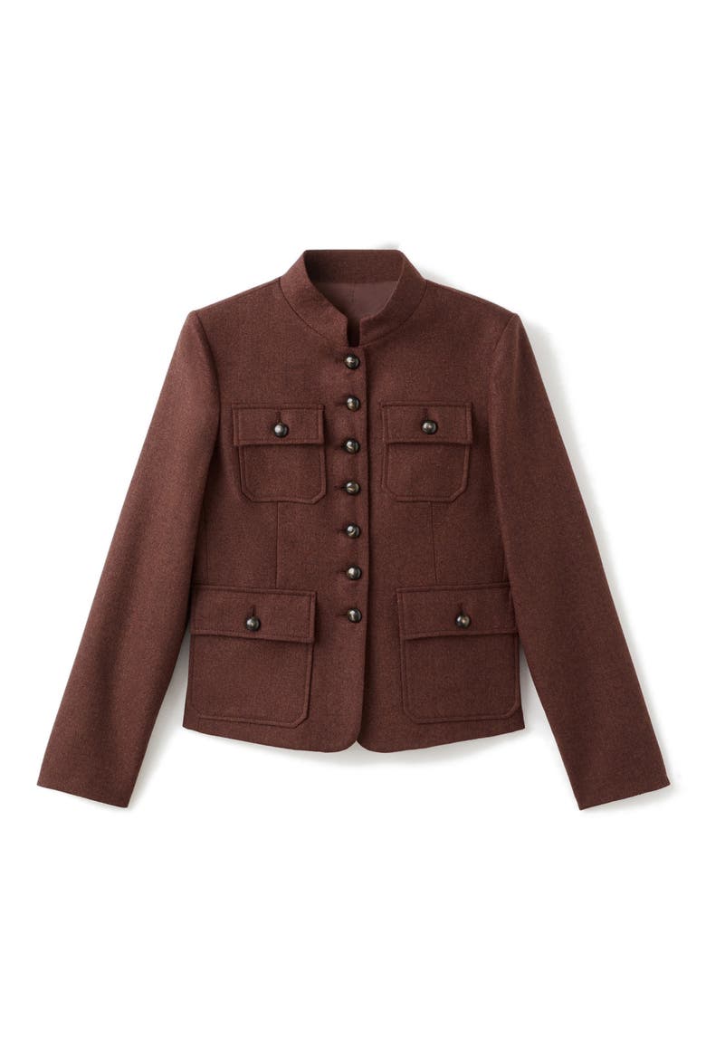 Band Collar Wool Jacket, Alternate, color, TOBACCO BROWN