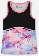 Deux par Deux Girl's Colorblock Athletic Tank Top Black With Butterflies Printed
