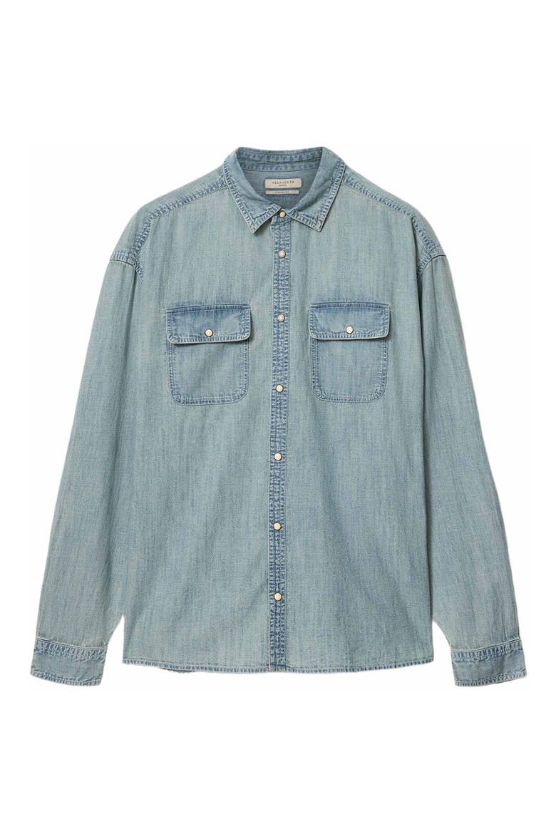 Gribbs Cotton Denim Snap-Up Shirt, Alternate, color, FADED INDIGO