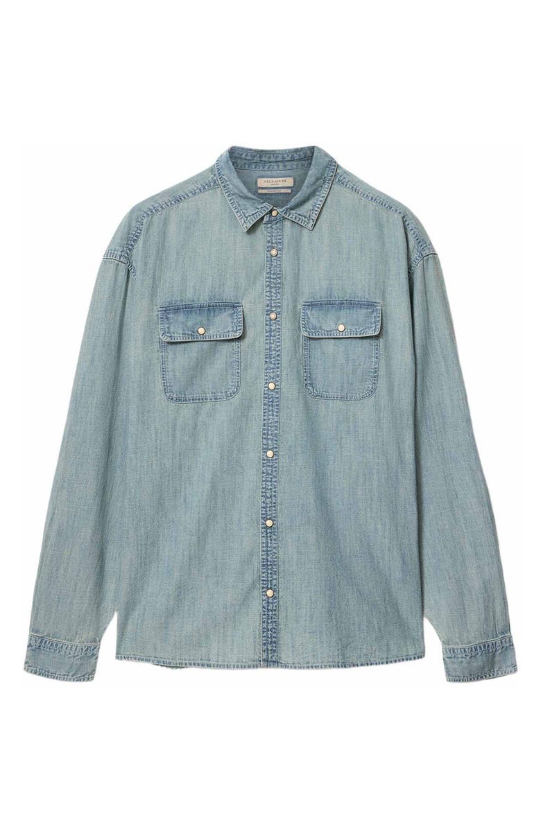 AllSaints Gribbs Cotton Denim Snap-Up Shirt, Alternate, color, Faded Indigo