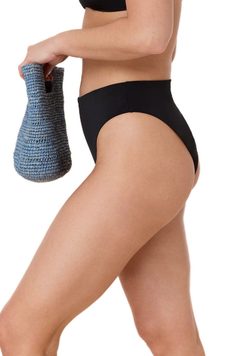 Andie The '90s High Waist Bikini Bottoms, Alternate, color, Black