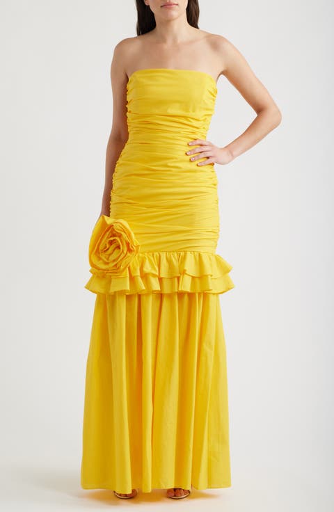 Solea Floral Appliqué Strapless Gown