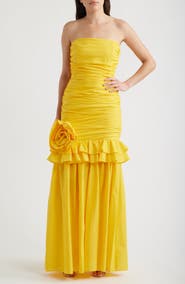 Black Halo Solea Floral Appliqué Strapless Gown