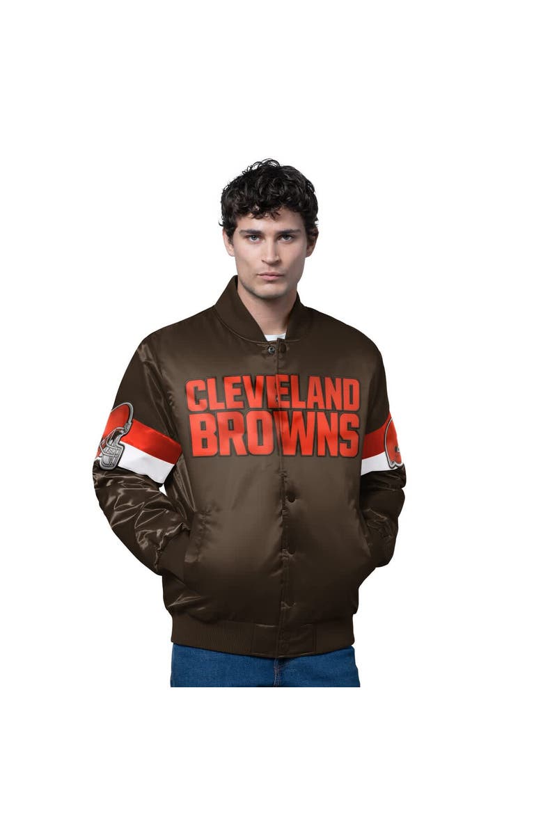 STARTER Men's Starter Brown Cleveland Browns Triple Option Satin Varsity Full-Snap Jacket, Main, color, Brown