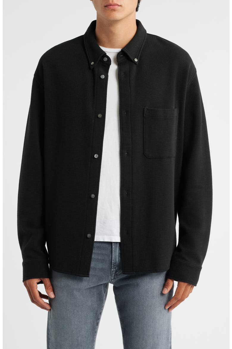 Waffle Textured Button-Up Shirt, Main, color, BLACK