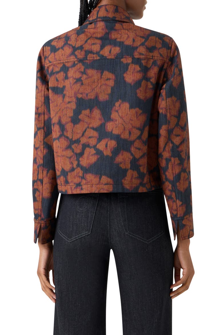 Ikat Floral Print Canvas Motorbike Jacket, Alternate, color, BLACK DENIM-ORANGE