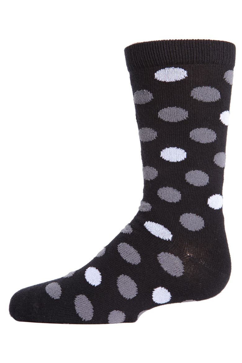 Spots and Dots Ribbed Crew Socks, Main, color, Black