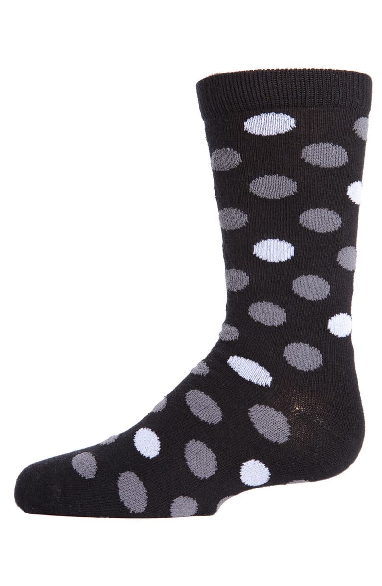 MeMoi Spots and Dots Ribbed Crew Socks, Main, color, Black