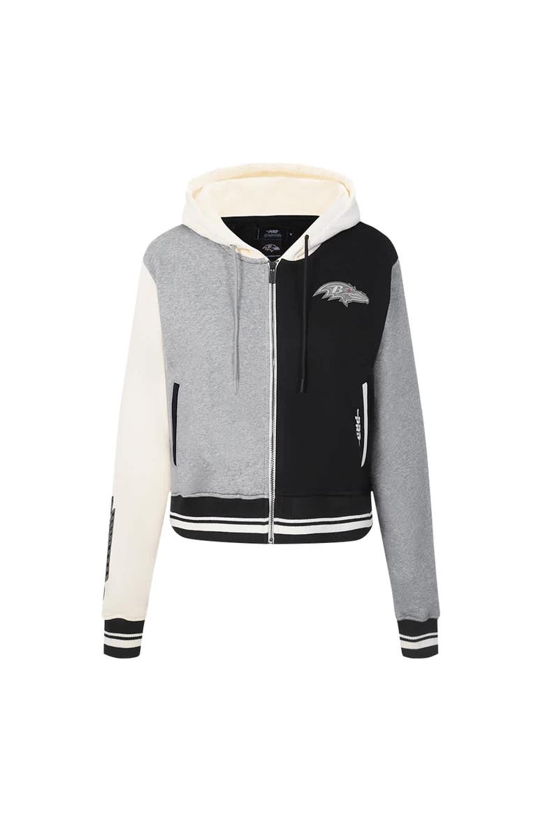 PRO STANDARD Women's Pro Standard  Gray Baltimore Ravens Reverse French Terry Colorblock Full-Zip Hoodie, Alternate, color, 