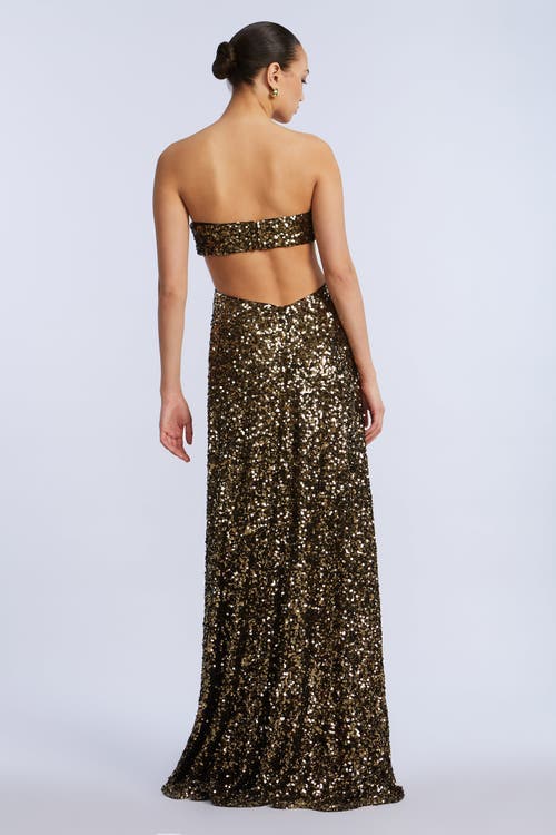 Bcbg Sequin Strapless Gown In Gold
