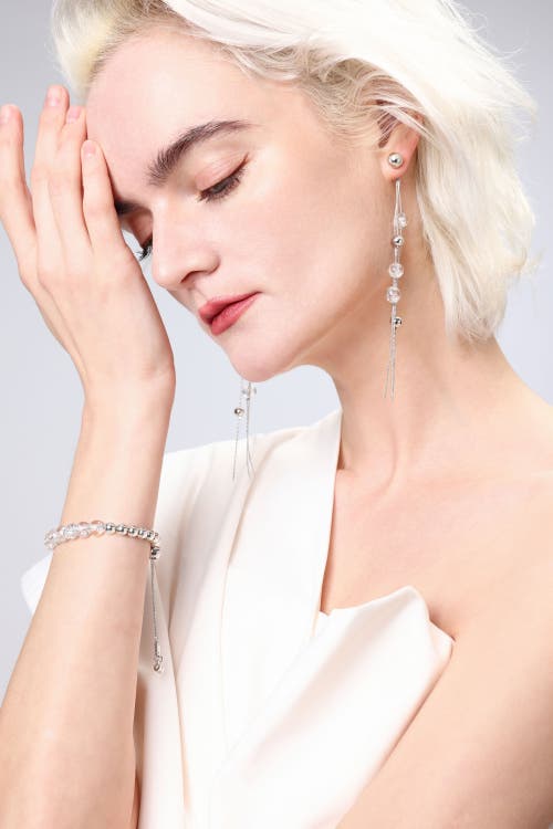 Classicharms Frostlily Mini Clear Crystal And Bead Drop Earrings In Silver