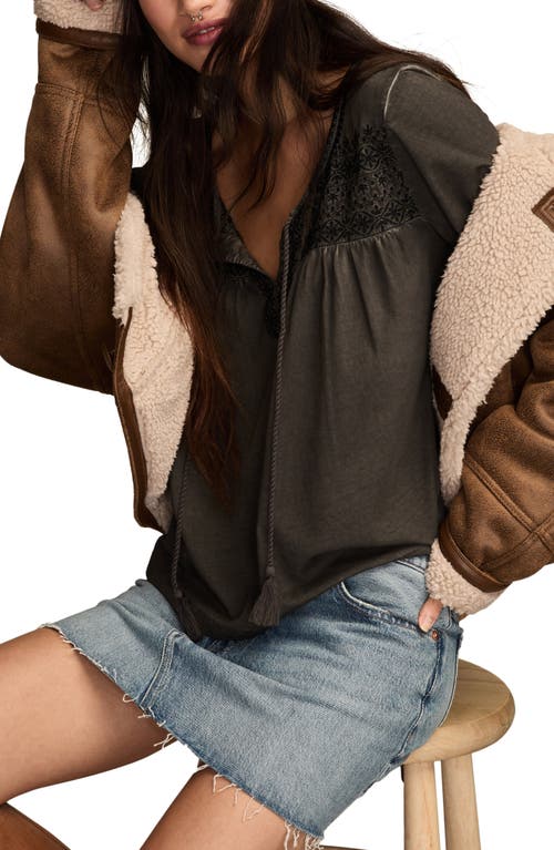 Lucky Brand Embroidered Cotton Peasant Top In Black