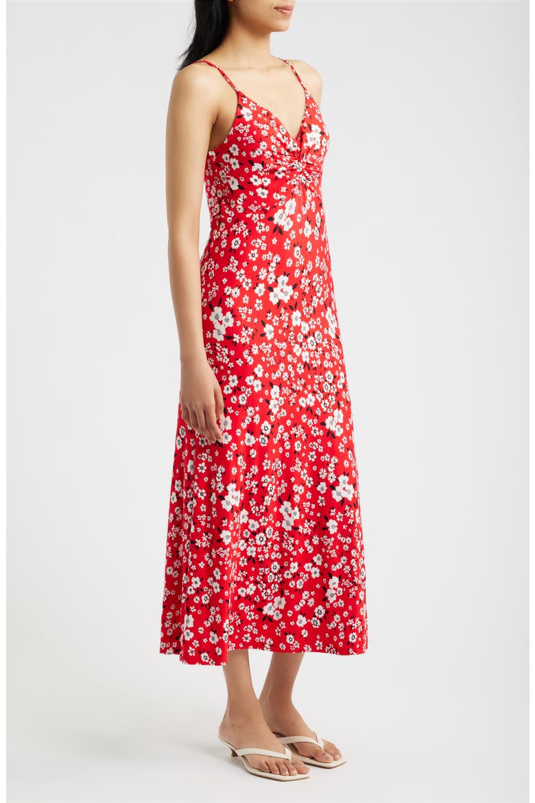Strappy Twist Floral Midi Dress, Alternate, color, RED