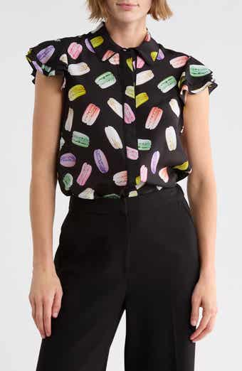 Eli Flutter Sleeve Silk Button-Down Blouse