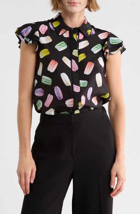 Eli Flutter Sleeve Silk Button-Down Blouse