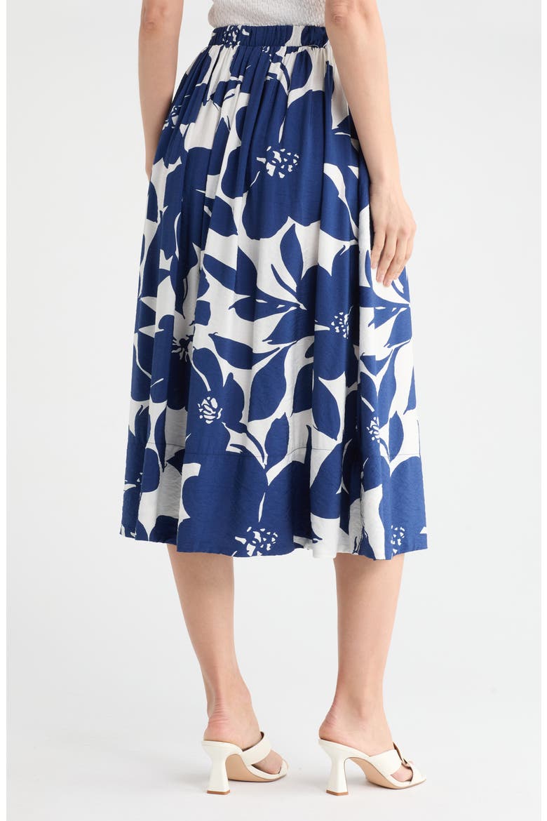 Floral Print Midi Skirt, Alternate, color, NAVY
