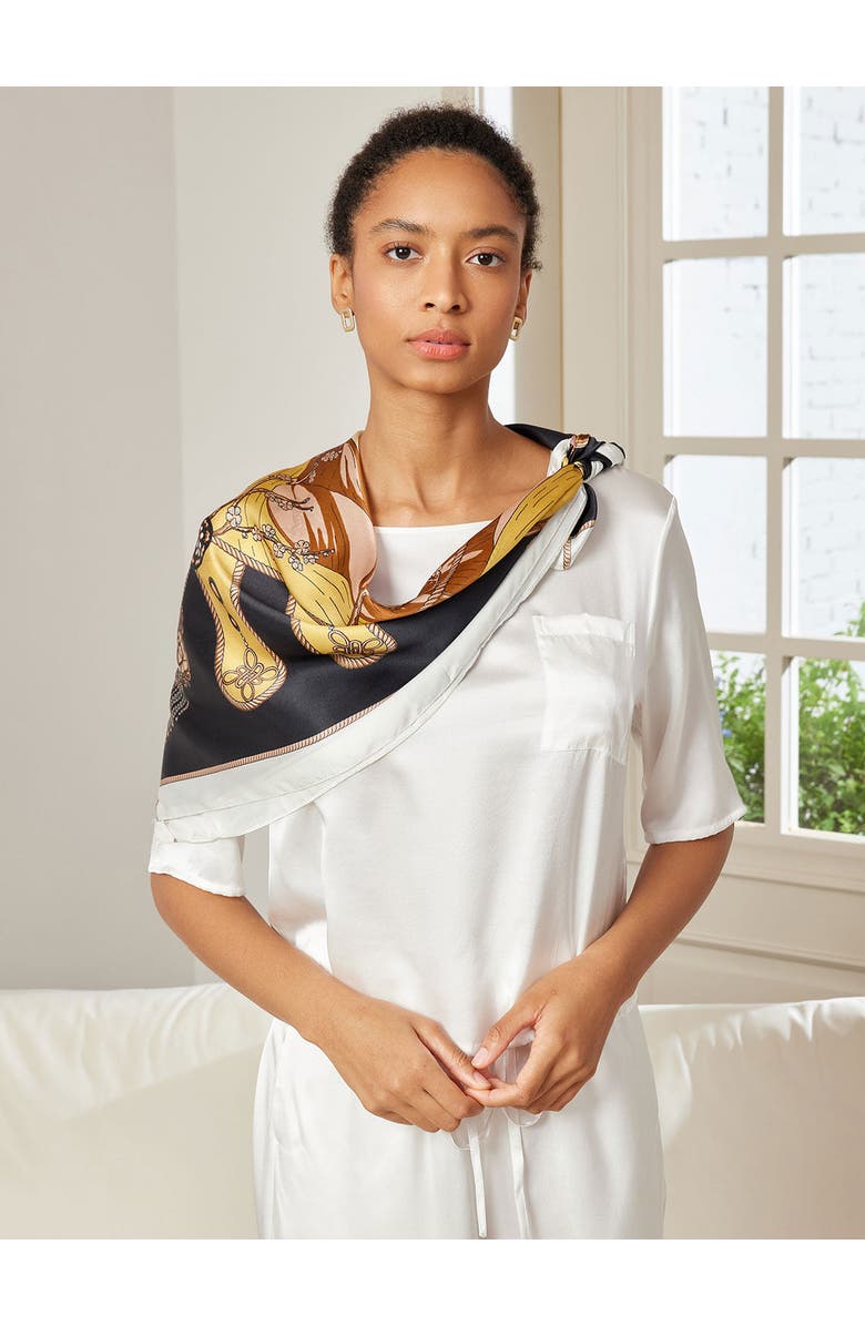 SILKSILKY 100% Mulberry Silk Printed Square Shawl Scarf, Alternate, color,