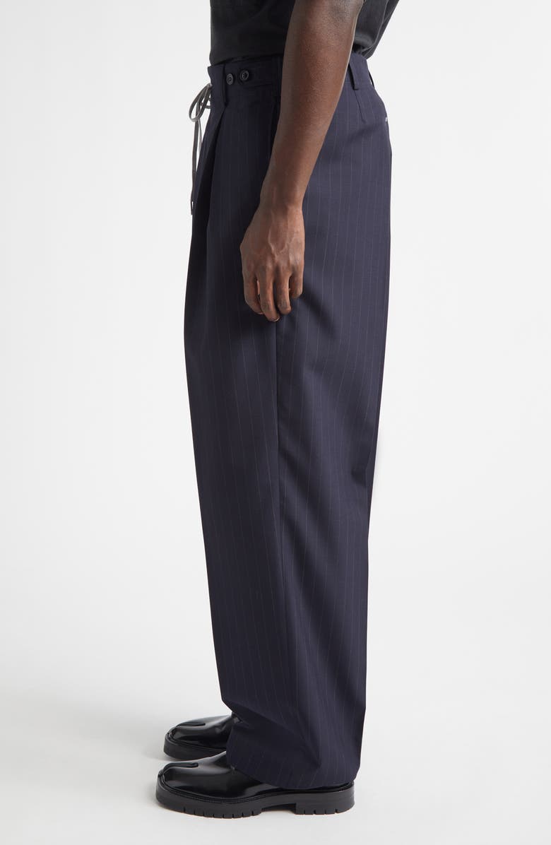 Maison Margiela Pleated Pinstripe Drawstring Waist Pants, Alternate, color, Blue