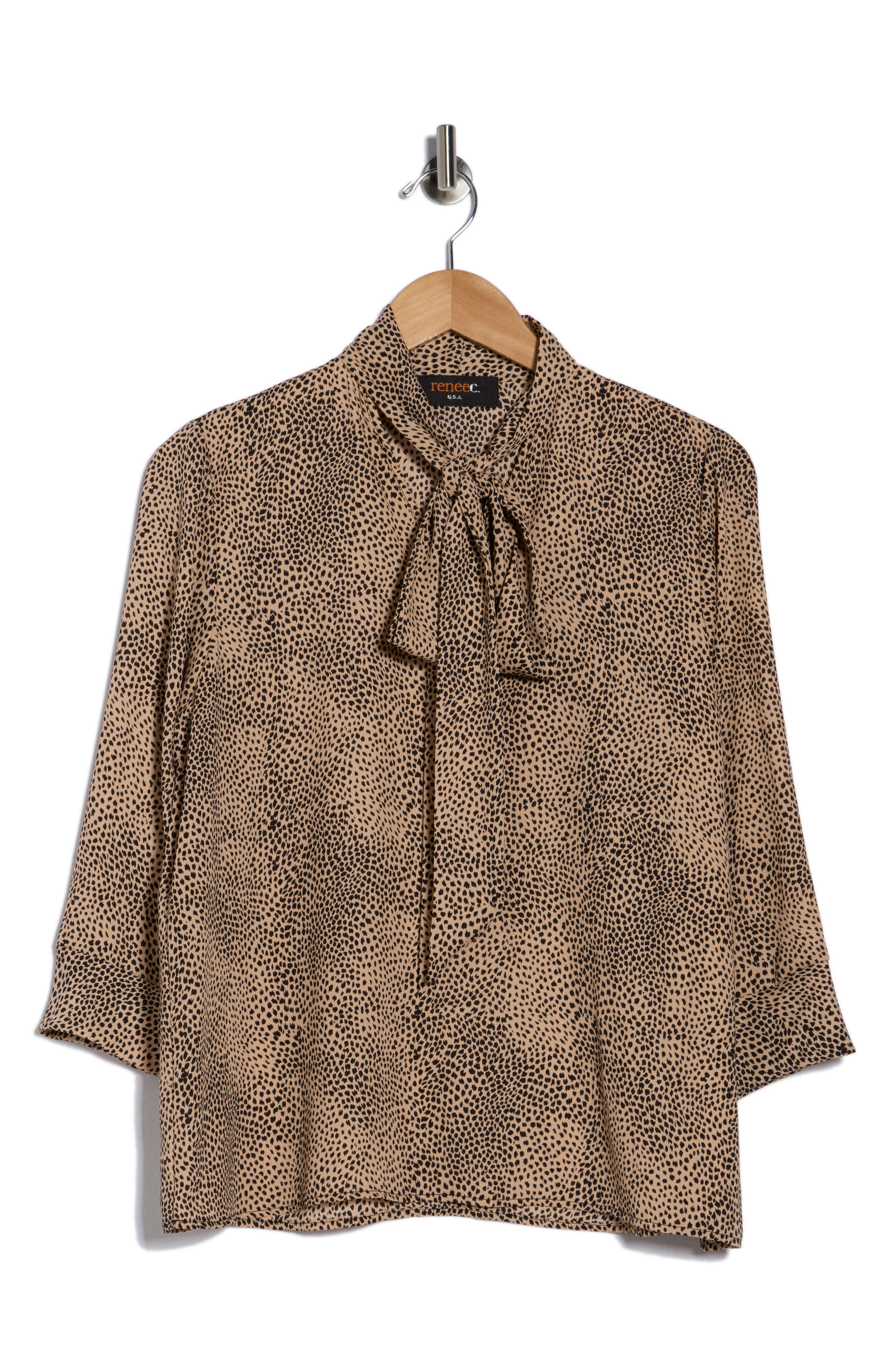 Renee C Tie Neck Three-Quarter Sleeve Top