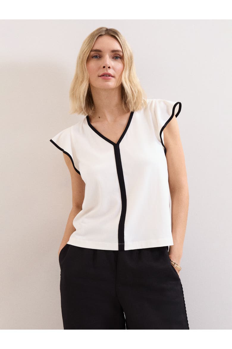 Fleur Ruffle Sleeve V-Neck Top, Main, color, Black/Ivory