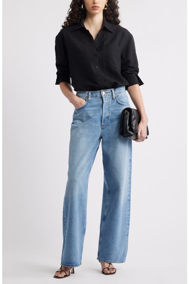 Button-Up Shirt, Alternate, color, BLACK