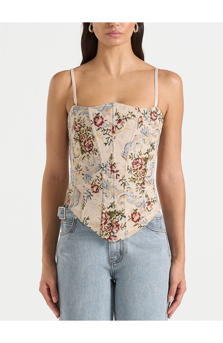 Manière De Voir Scarlett Tapestry Lace Up Corset, Alternate, color, Beige