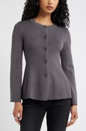 Open Edit Button Front Peplum Cardigan
