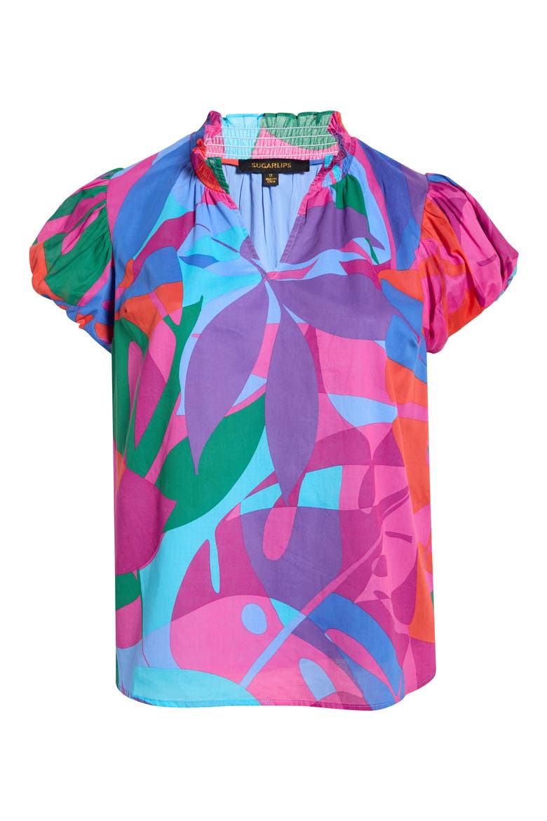 Vemmy Abstract Smocked Trim Top, Alternate, color, MAGENTA-BLUE-GREEN