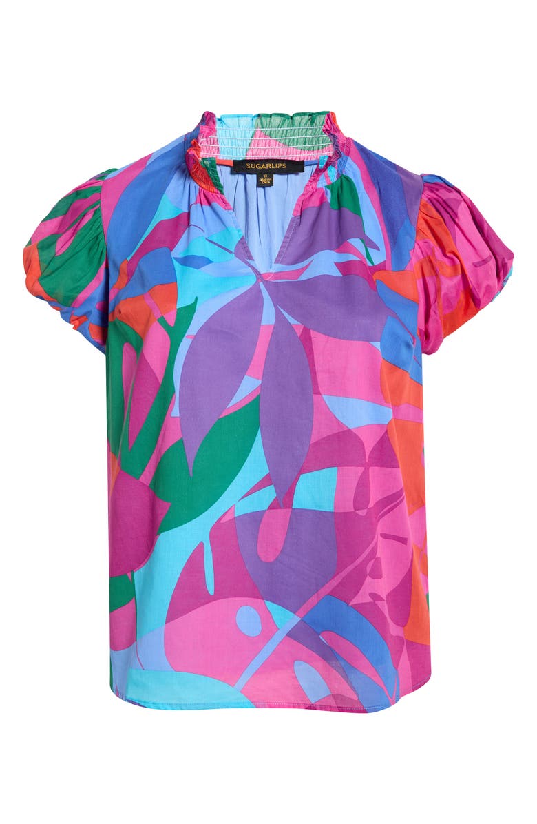 SUGARLIPS Vemmy Abstract Smocked Trim Top, Main, color, Magenta-Blue-Green