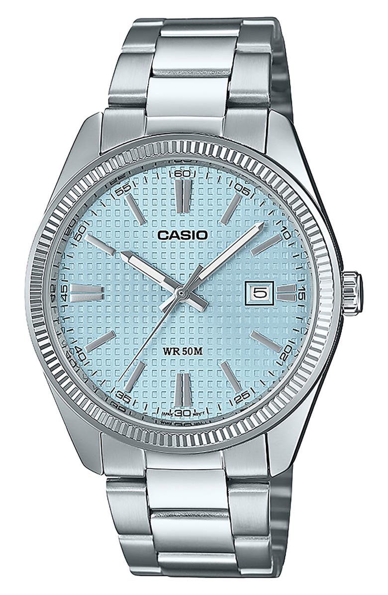 CASIO Vintage Analog Bracelet Watch, 38.5mm, Main, color, Silver Blue