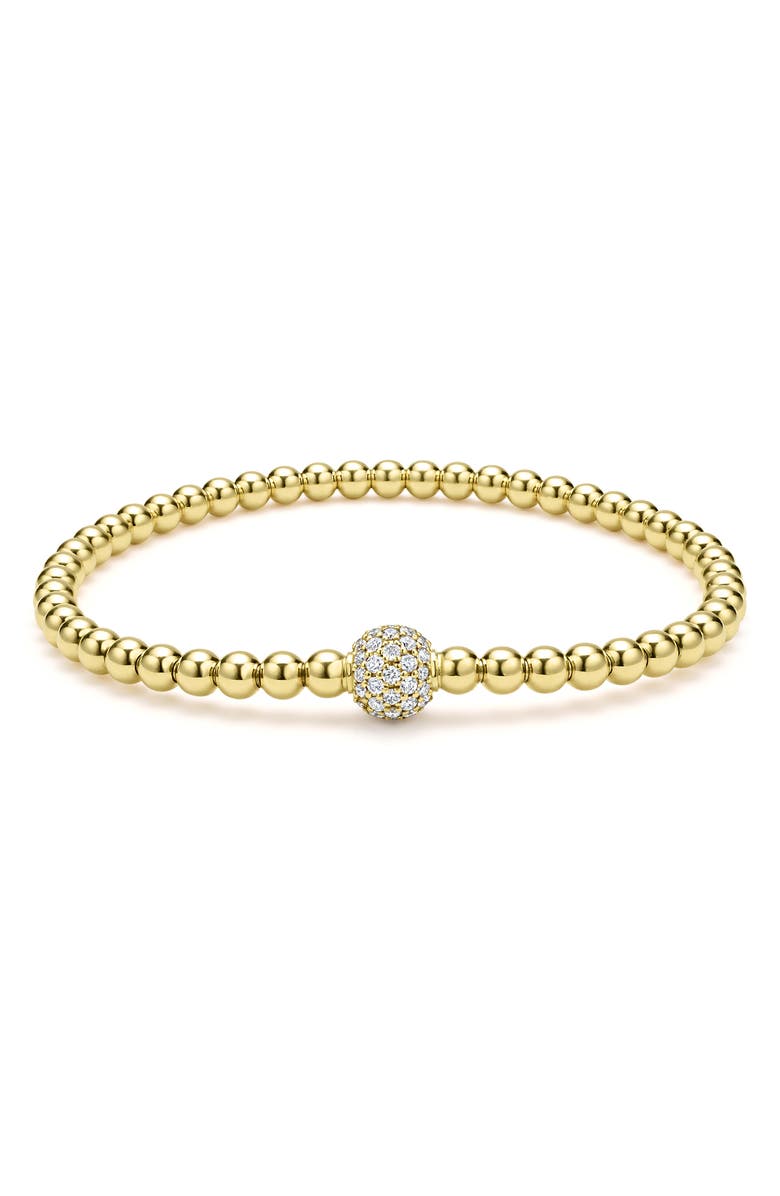 LAGOS Pavé Diamond Ball Caviar Stretch Bracelet, Main, color, Gold