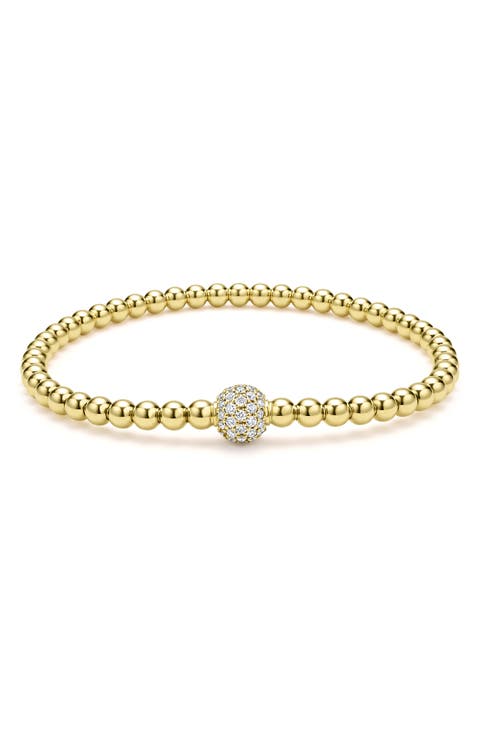 Pavé Diamond Ball Caviar Stretch Bracelet