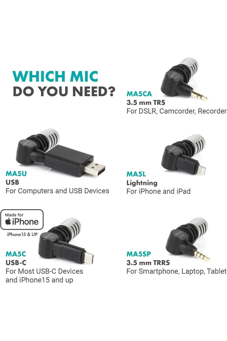 External USB-C Microphone for iPhone 15/16 - Mic for iPhone 15/16, USB-C Devices, Alternate, color, Black