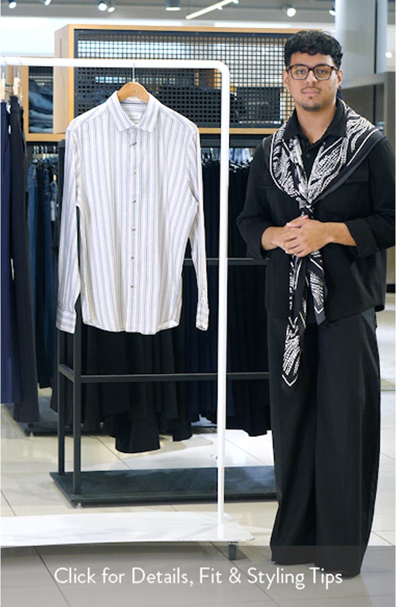 Julian Shaped Fit Stripe Cotton & Linen Button-Up Shirt, sales video thumbnail