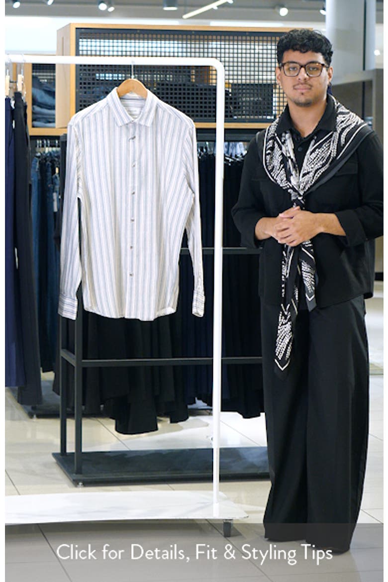 Julian Shaped Fit Stripe Cotton & Linen Button-Up Shirt video