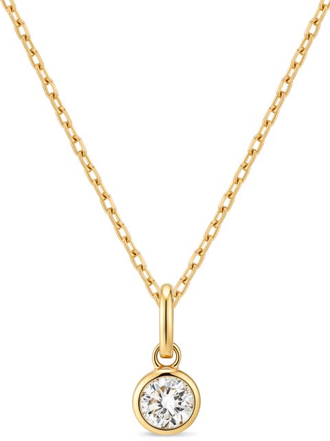 Round Bezel Lab Grown Diamond Pendant With Cable Chain Necklace In 14k Gold