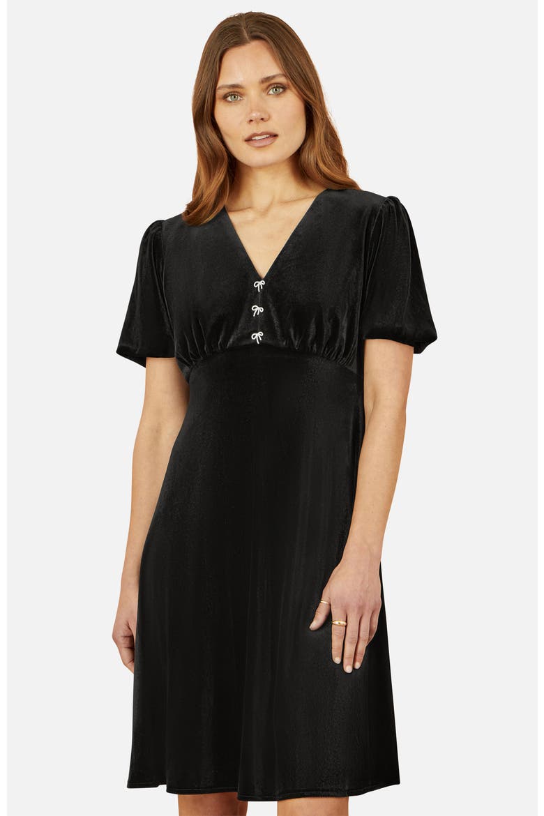 Velvet Diamante Detail Skater Dress, Alternate, color, Black