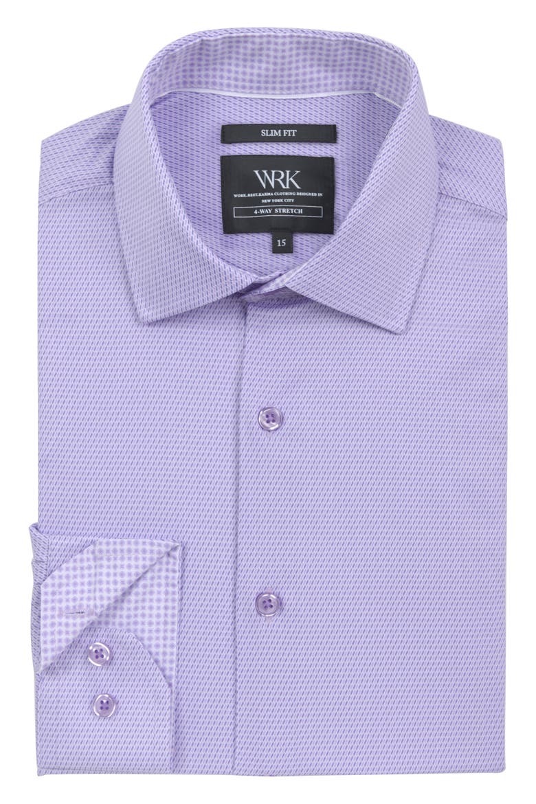 Slim Fit Broken Stripe Print Recycled Performance Stretch Dress Shirt, Alternate, color, WHITE PURPLE