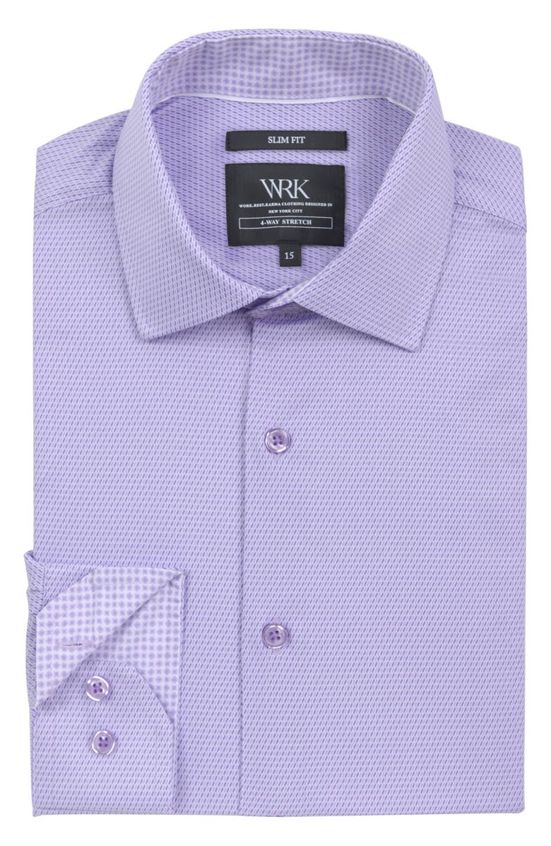 W.R.K Slim Fit Broken Stripe Print Recycled Performance Stretch Dress Shirt, Alternate, color, White Purple