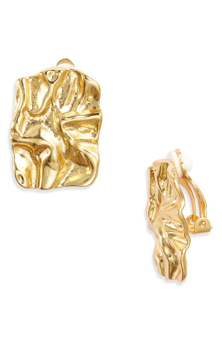 Karine Sultan Crumpled Foil Clip-On Earrings, Main, color, Gold