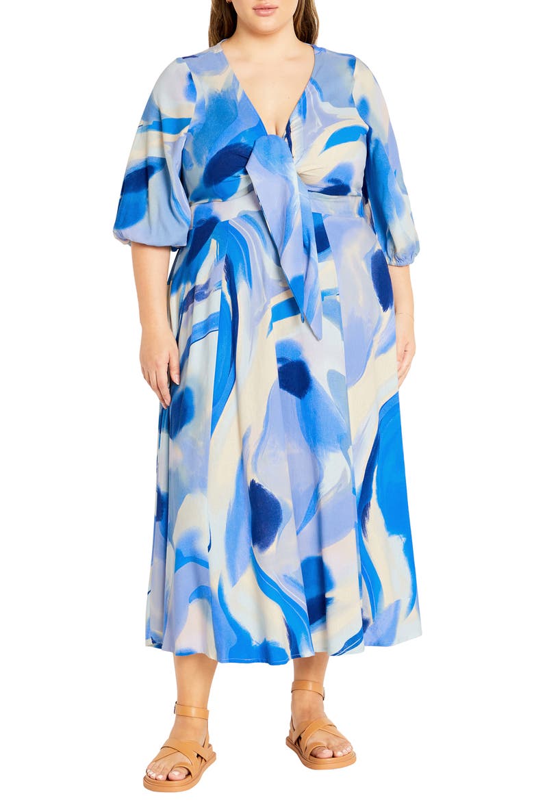 The Swirl Tie Front Midi Dress, Main, color, PRINT