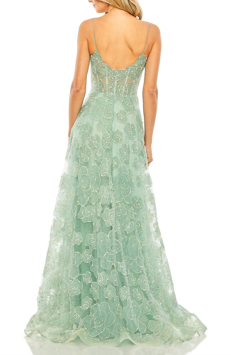 Mac Duggal Embroidered Sweetheart Floral Corset A Line Gown, Alternate, color, Mint